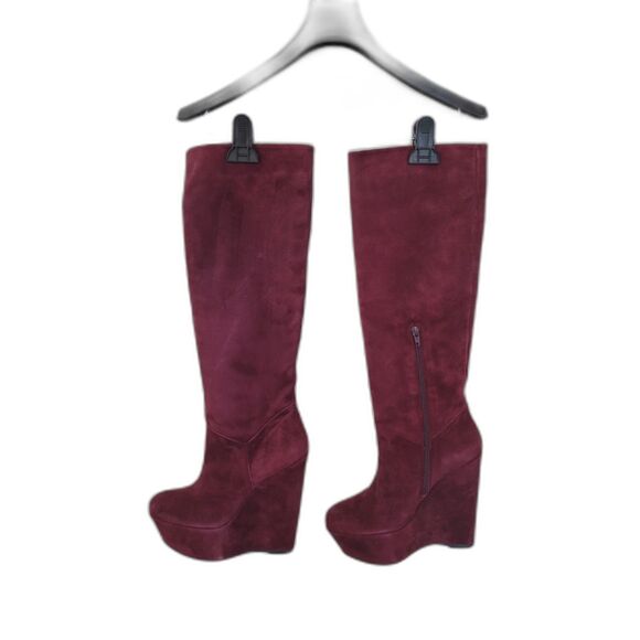 Stuart Weitzman Demiswoon BORDEAUX Burgundy Knee High Wedge Boots - Picture 2 of 3